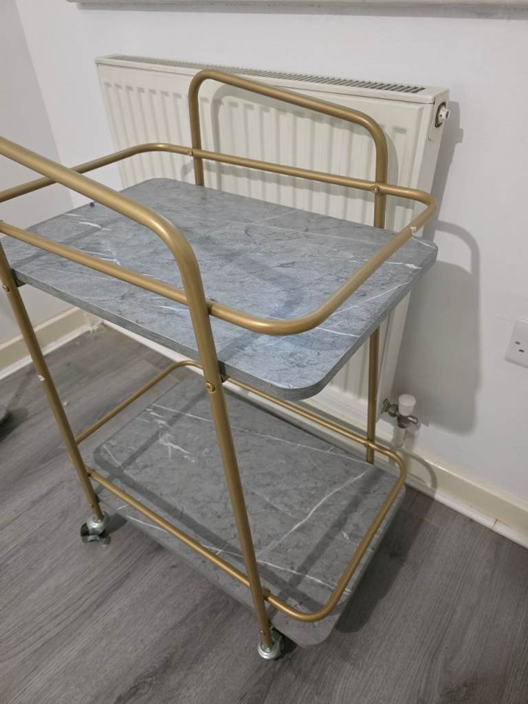 Gold Metal and Faux Marble Effect Bar Cart / Trolley