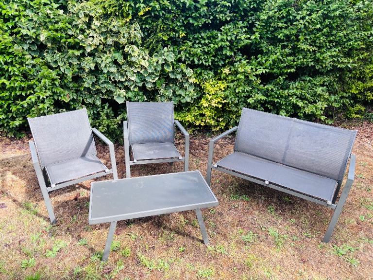 Grey lightweight metal frame 4 piece garden set 