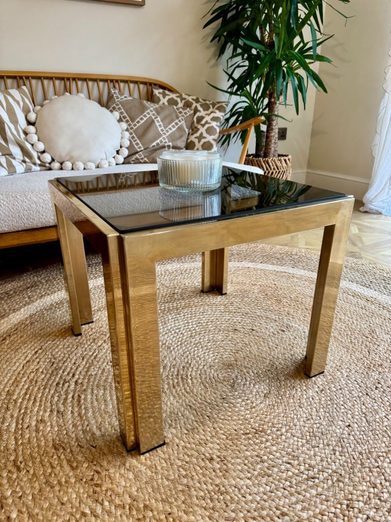 Mid century modern style vintage retro brass smoked glass coffee/side table 