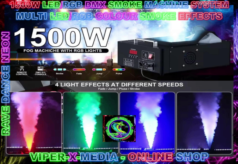 1500W LED/RGB 3 IN 1 SMOKE MACHINE MULTI EFFECTS DMX PARTY DJ SYSTEM NIGHTCLUB - RAVE/DANCE/NEON
