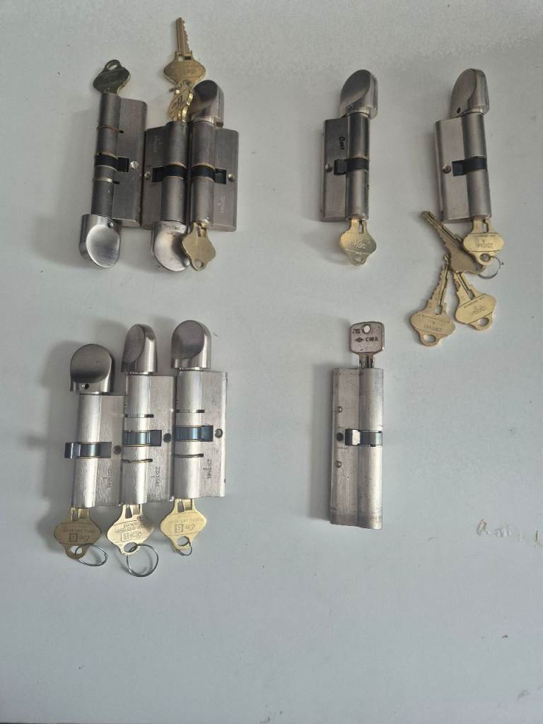 Door Cylinder Locks with Keys - Various Sizes, Good Condition