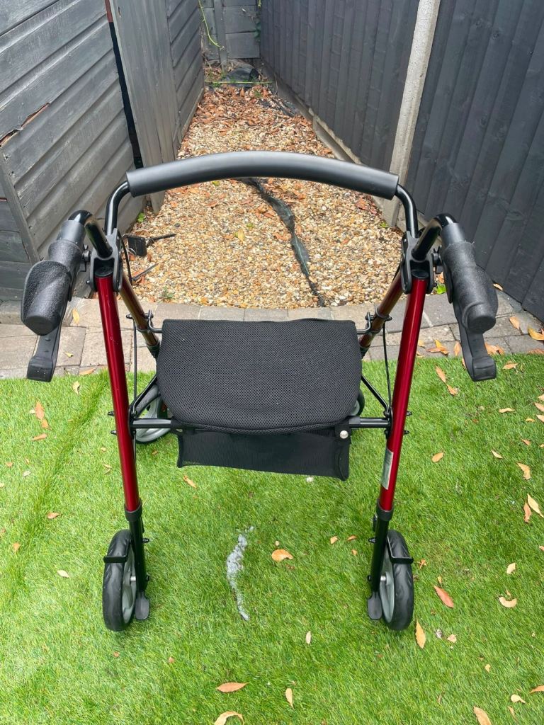 NRS Healthcare Lightweight 4-Wheel Rollator Walker (Red) - Excellent Condition