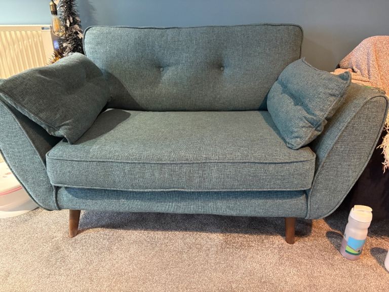 French connection blue newly upholstered love seat 
