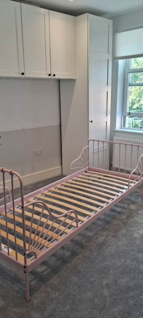 IKEA Minnen extendable bed frame in pink