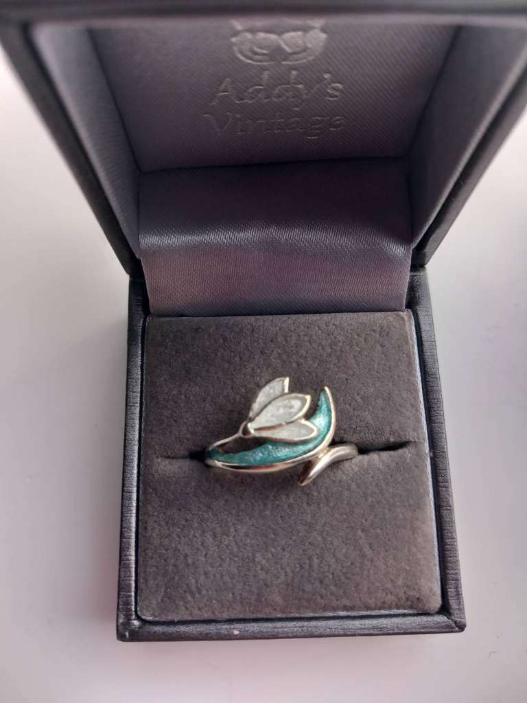 Sheila Fleet Snowdrop Sterling Silver Ring – Enamel, Hallmarked, Size N