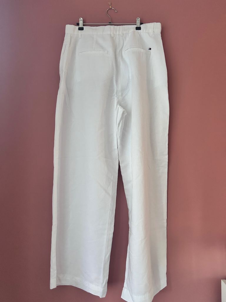 Tommy Hilfiger Women's Tencel Linen Wide Leg Pant - White - Size 14 -RPP £ 160