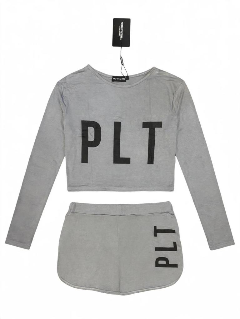 PrettyLittleThing Grey PLT Crop Top and Shorts Set – New with Tags