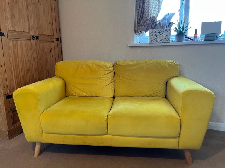 Yellow Velvet Habitat Snuggle 2 Steater Sofa