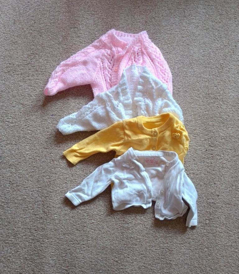 NEWBORN Baby Cardigans Bundle - Pink, White, Yellow – Good Condition