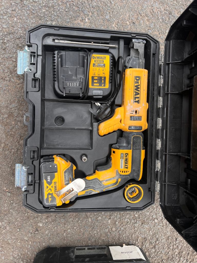 DeWalt XR Tools + Stanley Trestles Job Lot - Jigsaw, Bandfile, Batteries & Cases