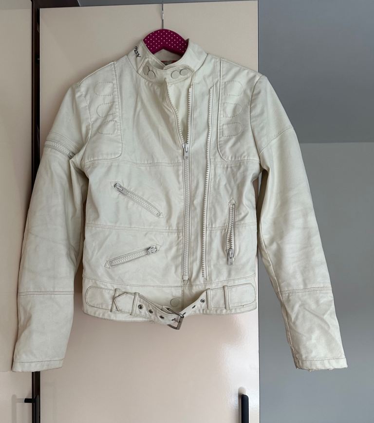 Vintage White Leather Jacket – Good Condition