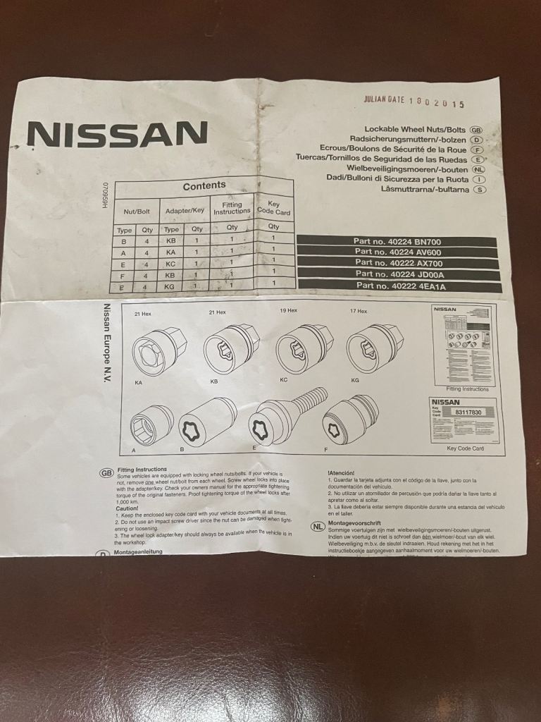 Nissan Note locking nut socket 