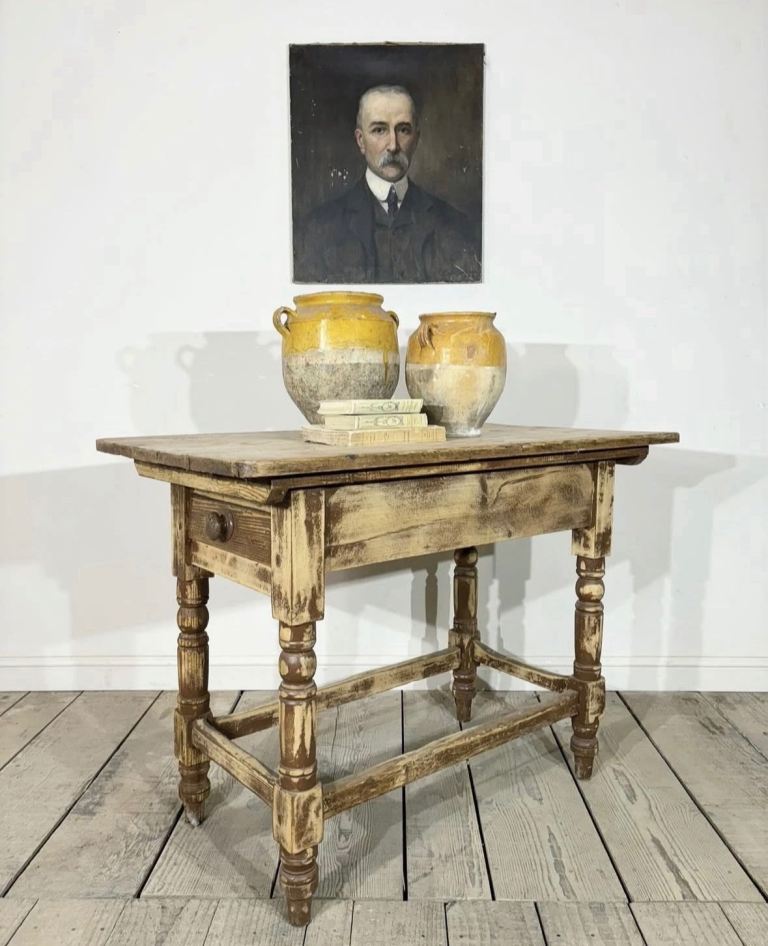 Antique French Rustic Pine Refectory Kitchen/Console Table
