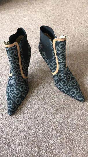 Dolce & Gabbana Black/Grey Leather Ankle Boots, Size 4, Excellent Condition