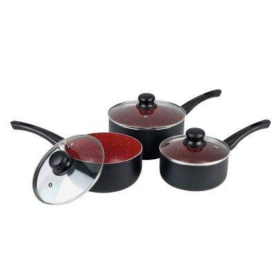 Russell Hobbs Red Stone Aluminium 3 Piece Pan Set 