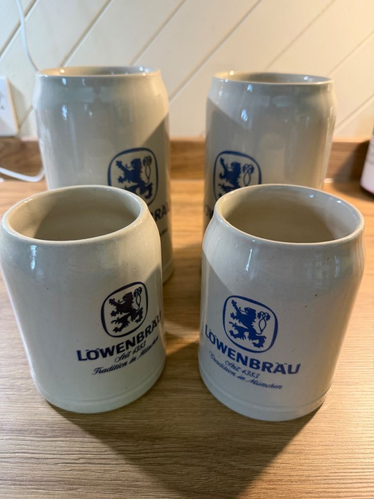Set of 4 Lowenbrau Ceramic Beer Steins/Mugs – Good Condition