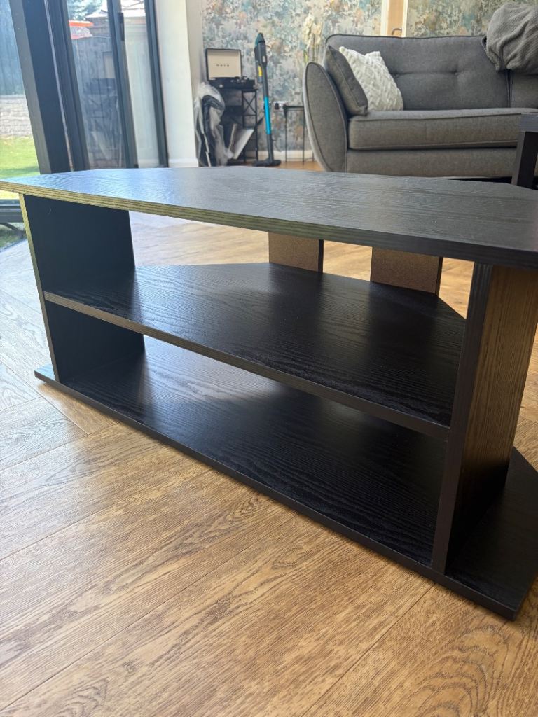 Black Corner TV Unit with Shelves – Good Condition
