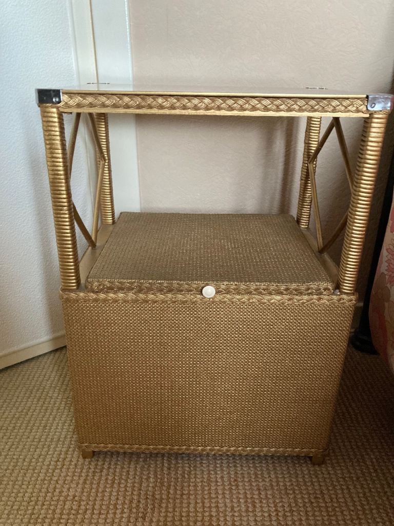 Delightful vintage gold Lloyd Loom style bedside cabinet