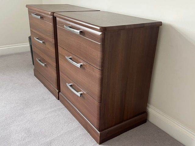 Pair of Large Bedside Chests in Dark Oak Colour with 3 Easy Slide Drawers.