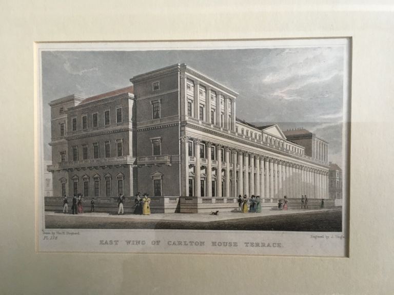 East Wing of Carlton House Terrace. Framed hand-coloured steel line engraving on paper