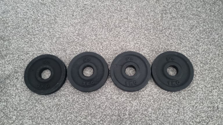 4 x 1kg cast iron weight plates 1" holes, £6