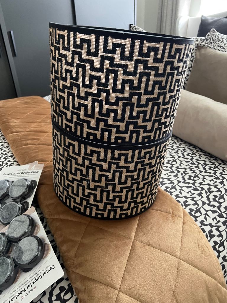 New Black & Natural Fabric Greek Key Lampshade