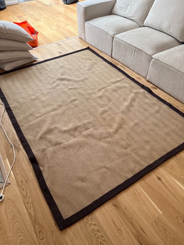 Jute Herringbone Border Brown 160x230