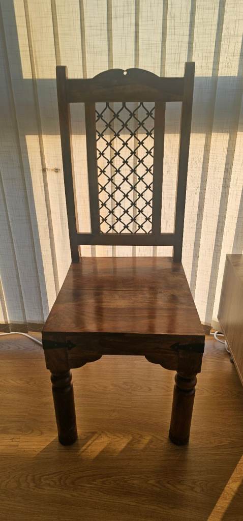 Solid rosewood dining chairs w ironwork x4