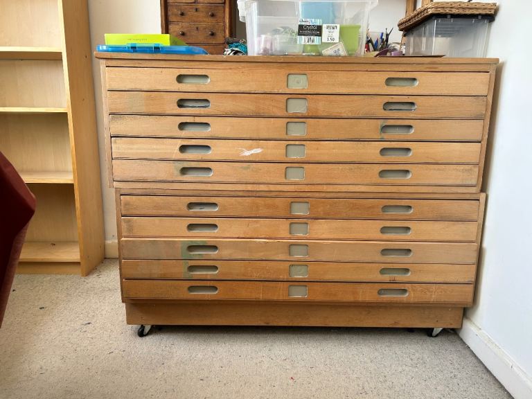 Wooden Flat File Cabinet with 10 Drawers – Good for Art Storage