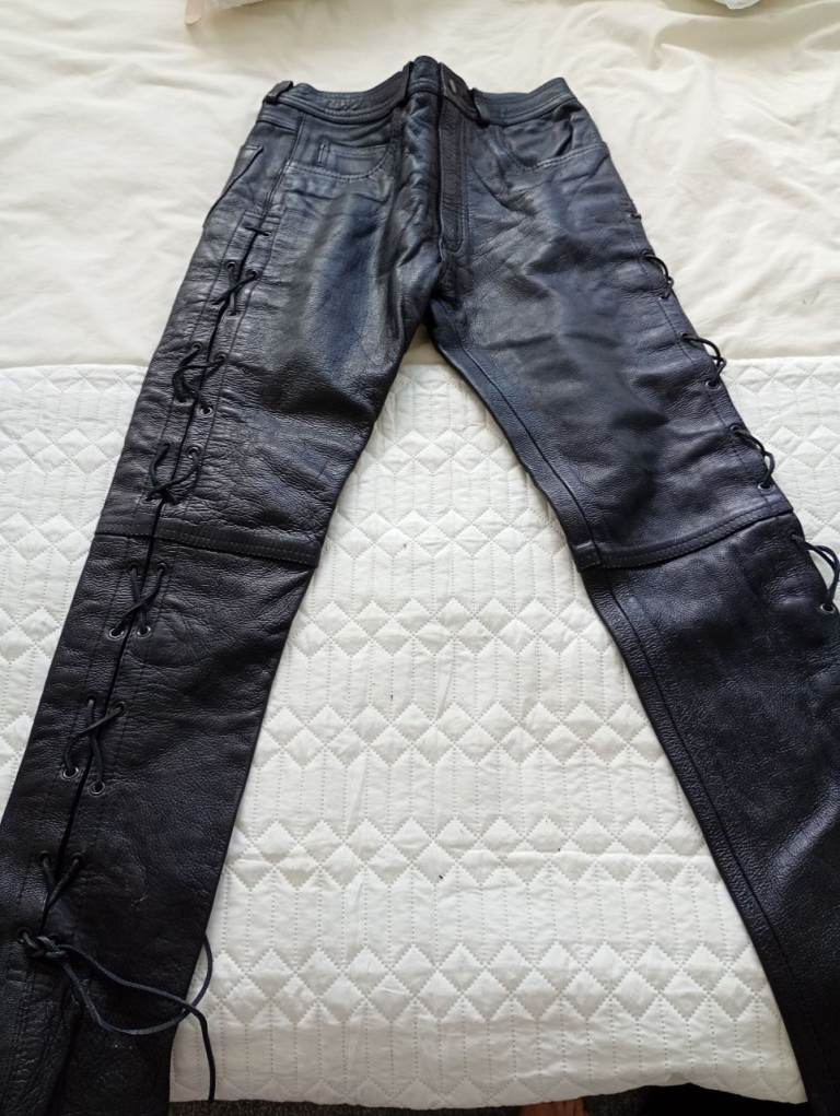 Women lace real leather motorcycle trousers