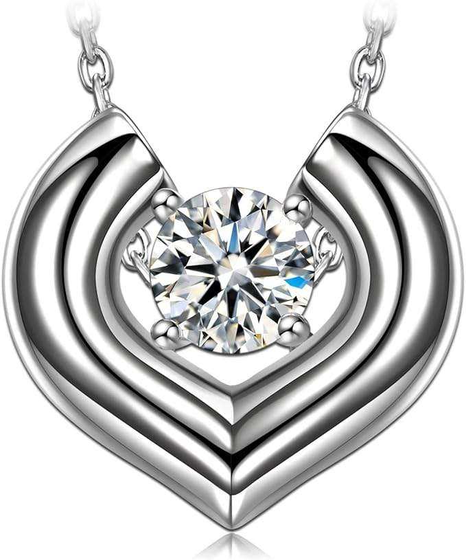 ANGEL NINA Silver Heart Pendant Necklace with Cubic Zirconia