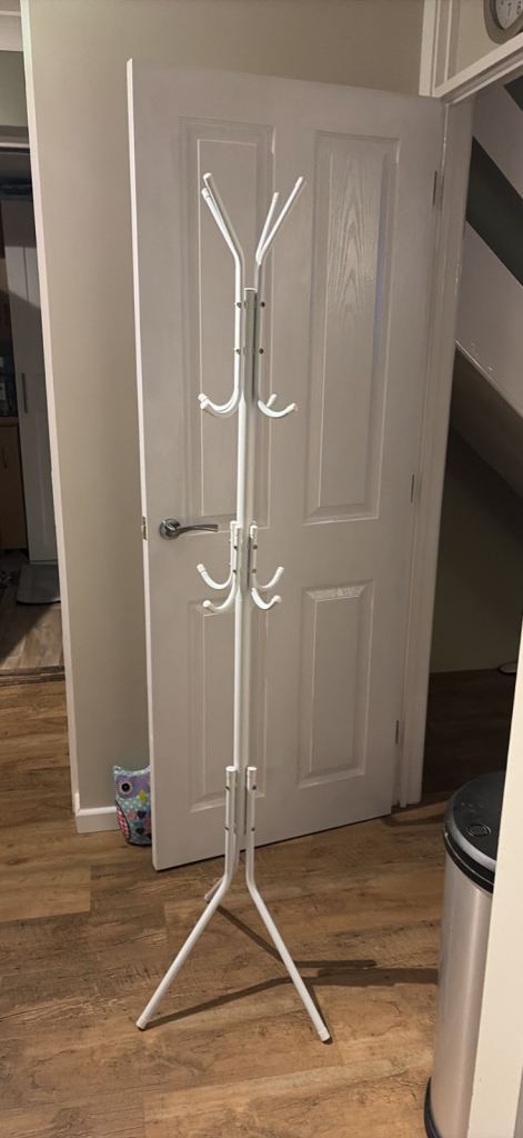 White metal coat hat stand
