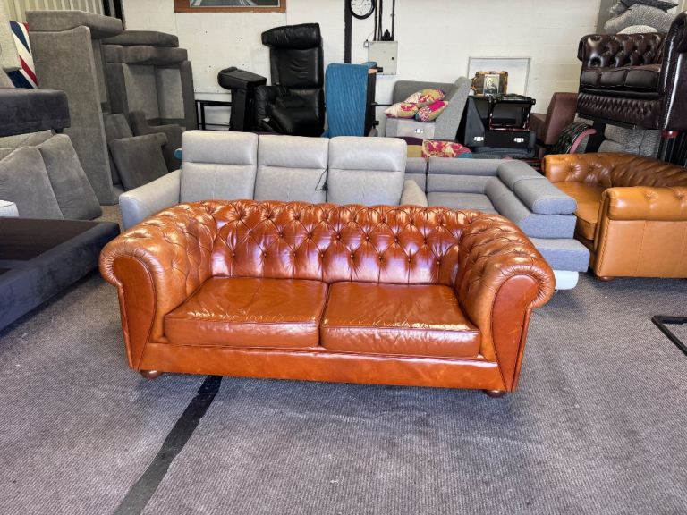 Tetrad Chesterfield 2/3 seater sofa tan brown leather Delivery available