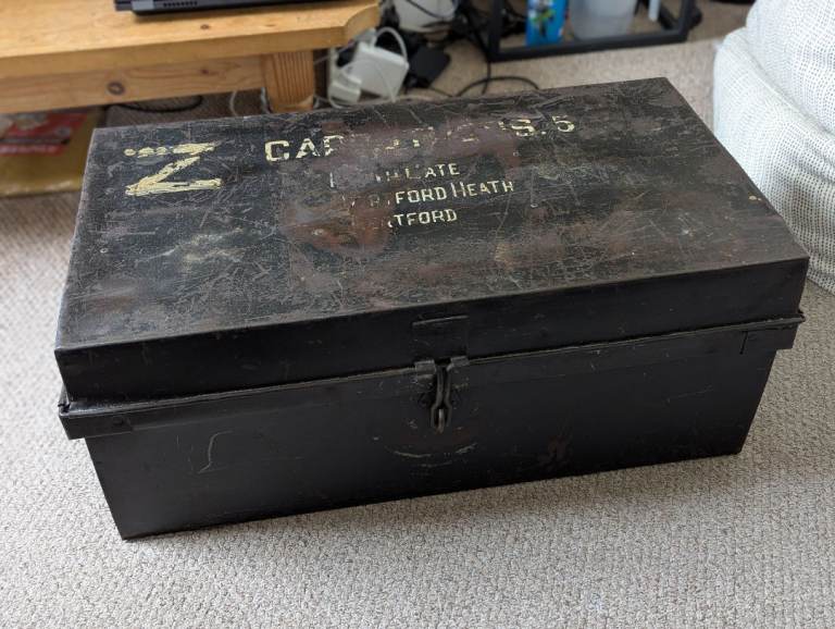 Vintage Metal Storage Trunk / Industrial Chest -