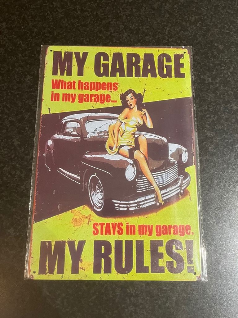 Vintage Style Sign Metal 20cm x 30cm Brand New, My Garage My Rules.