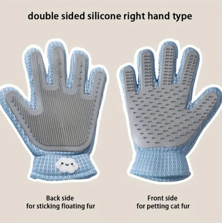 Cat Grooming Gloves (blue + grey)
