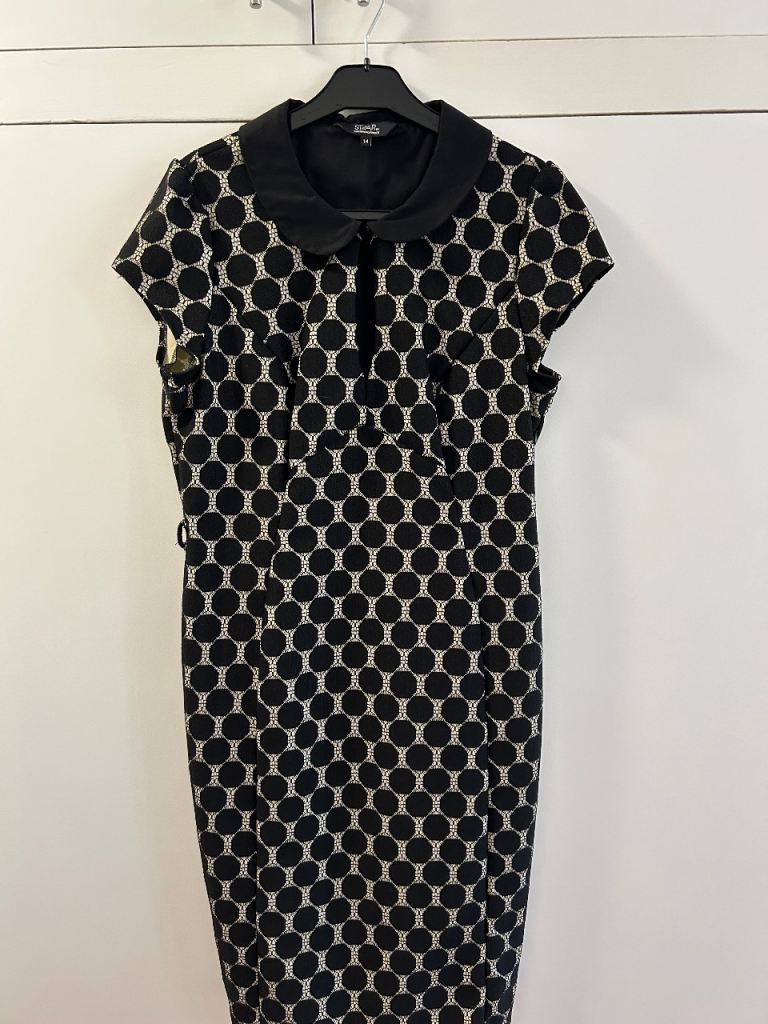 STAR by julien macdonald Black & Cream Polka Dot Dress, Size 14