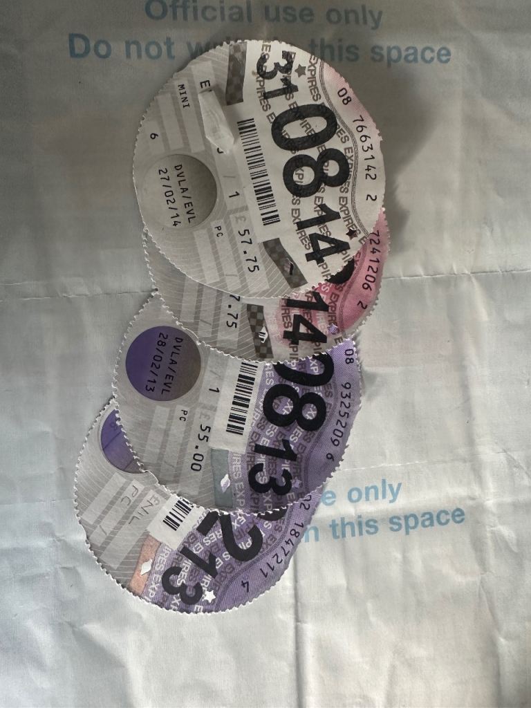 Car memorabilia X4 old style tax disc 