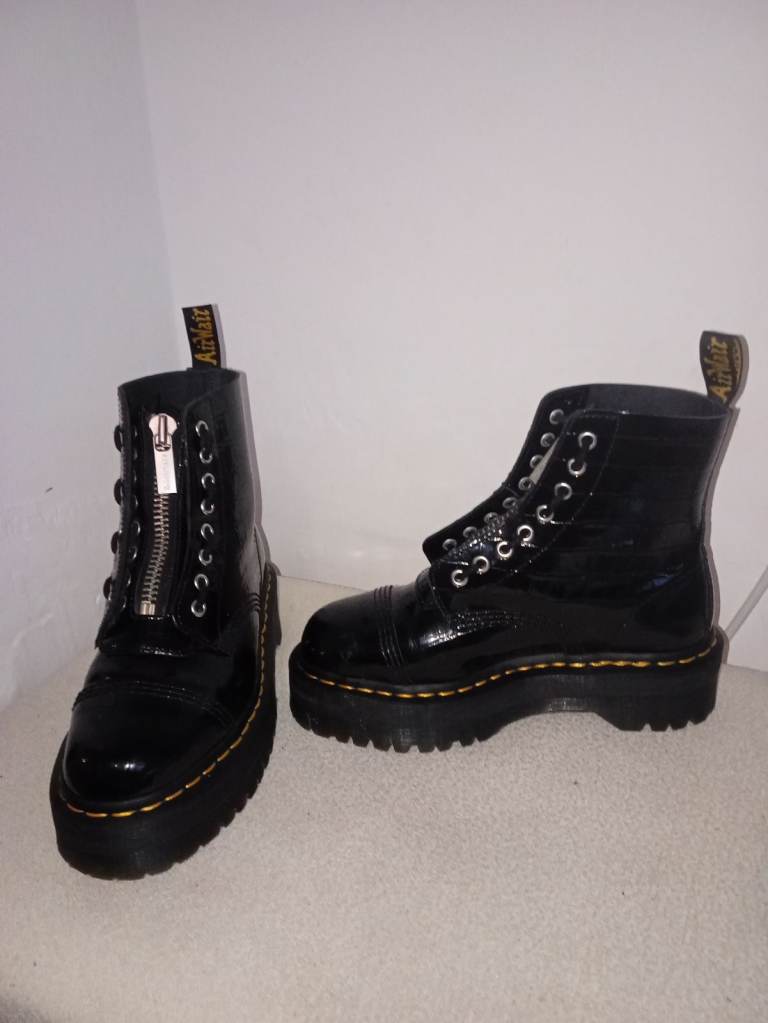 Dr. Martens Sinclair Platform Boots - Patent Croc, Black, UK Size 5