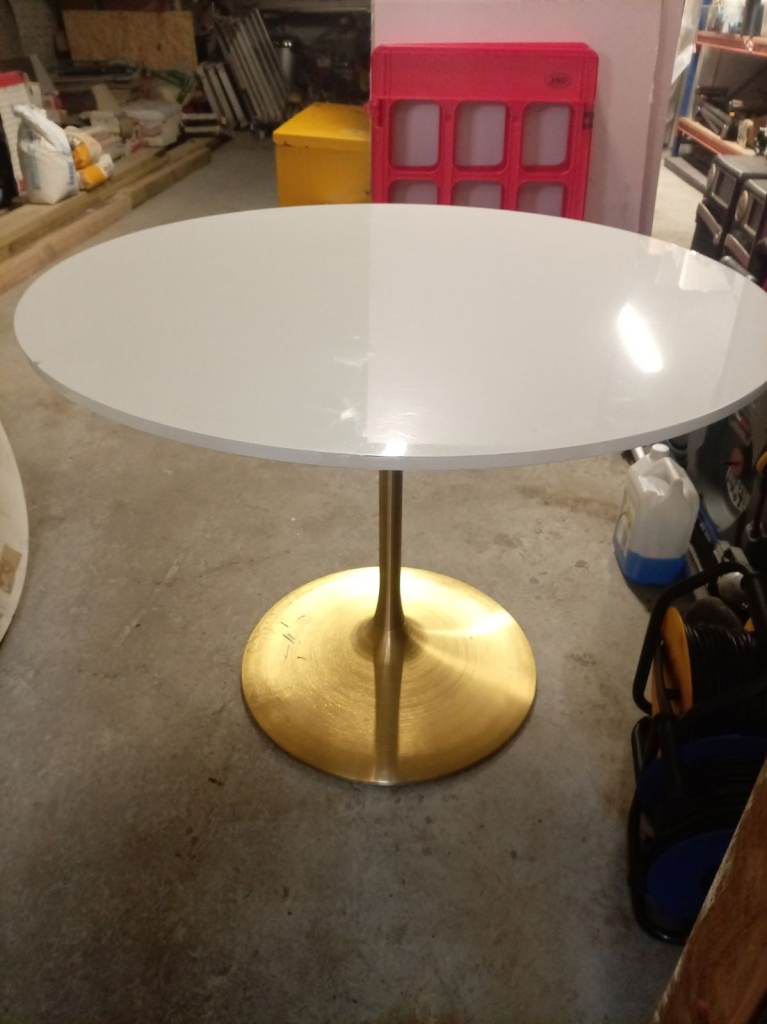 Round White Café Table with Gold Pedestal Base