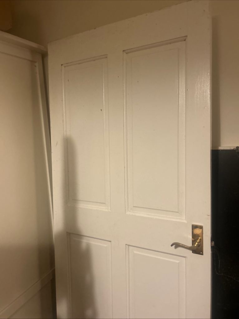 Victorian Style 4 Panel Internal Door Wood Brass Handles Used Good