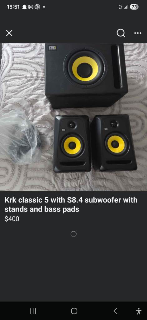 KRK classic 5 with subwoofer S8.4 subwoofer with stands and basspad 
