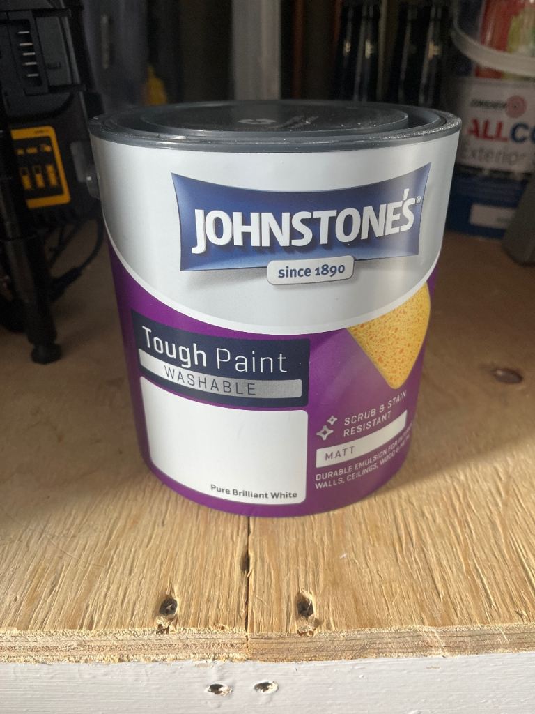 Johnstone's Tough Paint Washable Matt - Pure Brilliant White and Moonlit Sky