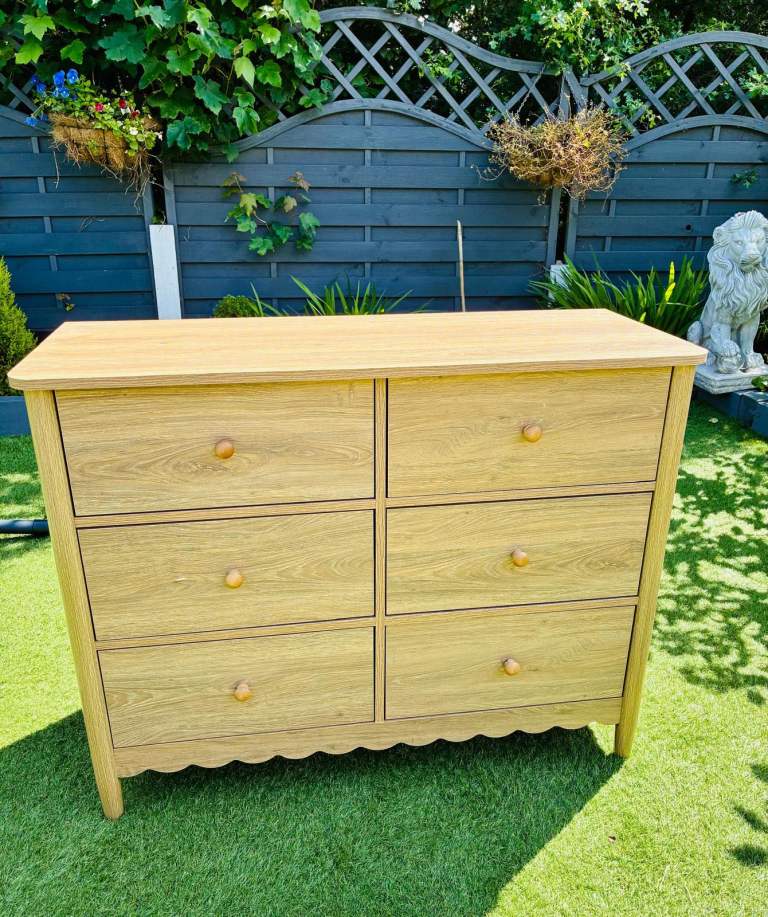 DUSK BETTY 6 DRAWER CHEST OF DRAWERS - LIGHT WOOD £180