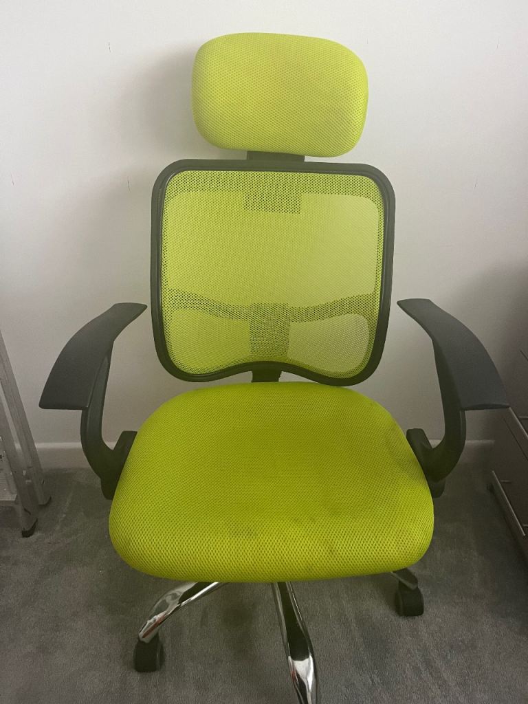Lime Green Mesh Office Chair with Headrest – Good Condition