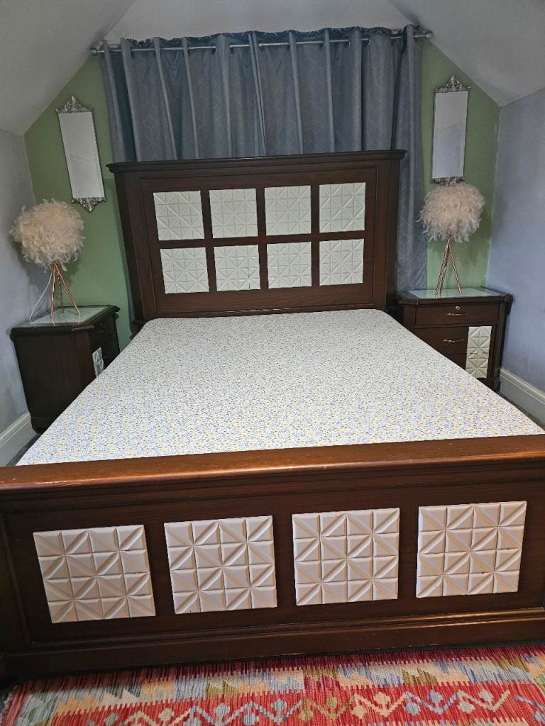 Wooden Bedroom Furniture Set - Bed, Wardrobe, Dressing Table