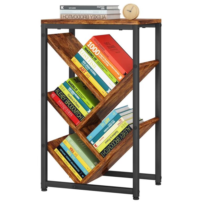 IBUYKE 5-Tier Tree Bookshelf, Small Desktop Storage Organizer for Books/CDs/Movies – Rustic Brown