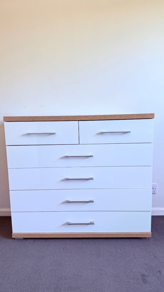 Modern White and Wood Chest of Drawers