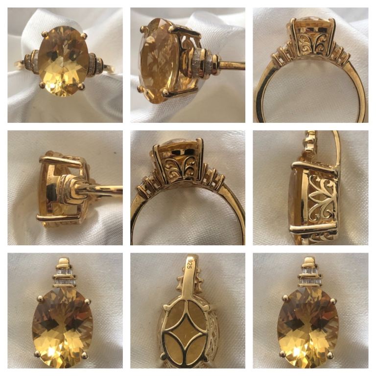 14x10 Yellow Labradorite Diamond Pendant Ring Size T 14Ct Gold Overlay New 