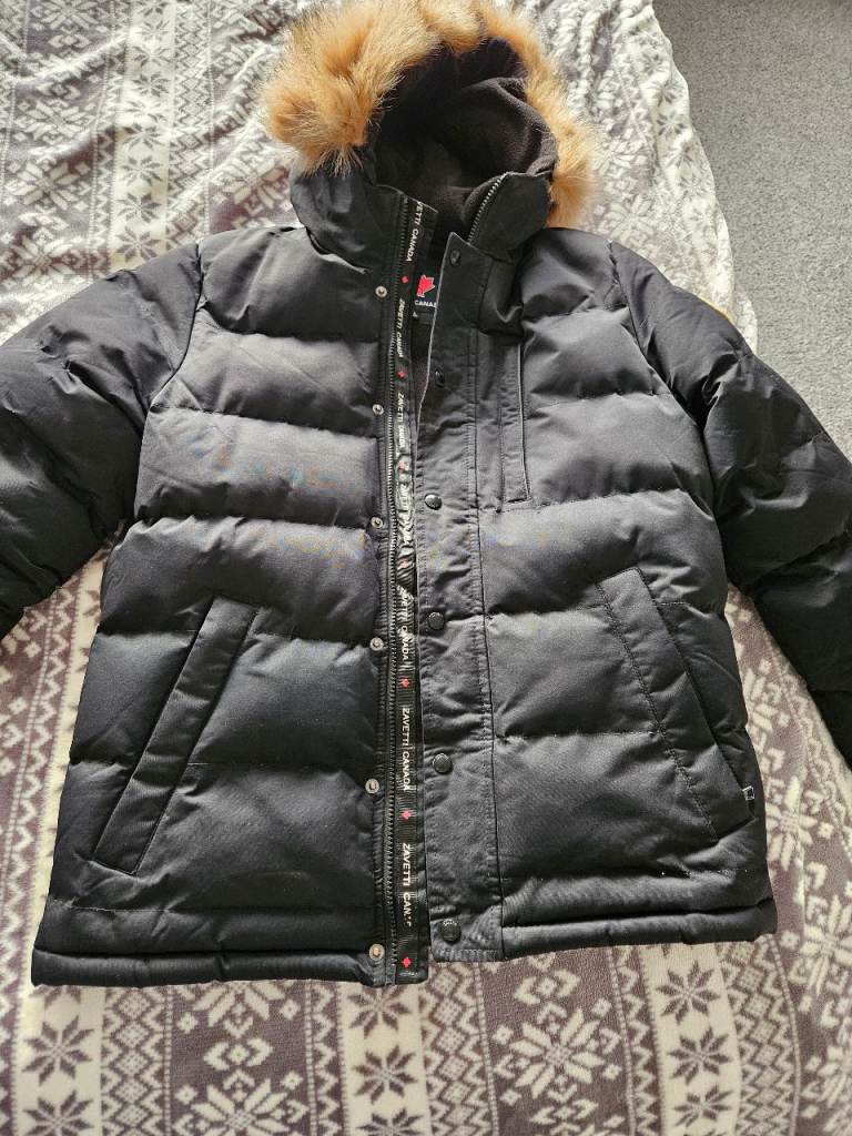 Zavetti Canada Puffer Jacket - Boys XL, Black with Faux Fur Hood